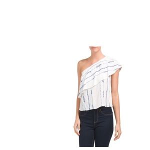 Lush White/Blue One-Shoulder Top